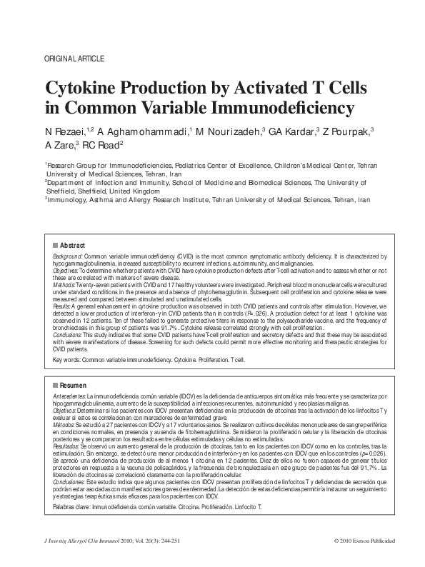 (PDF) Cytokine production by activated T cells in common variable ...