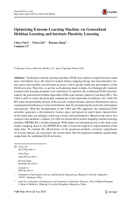 (PDF) Optimizing Extreme Learning Machine via Generalized Hebbian ...