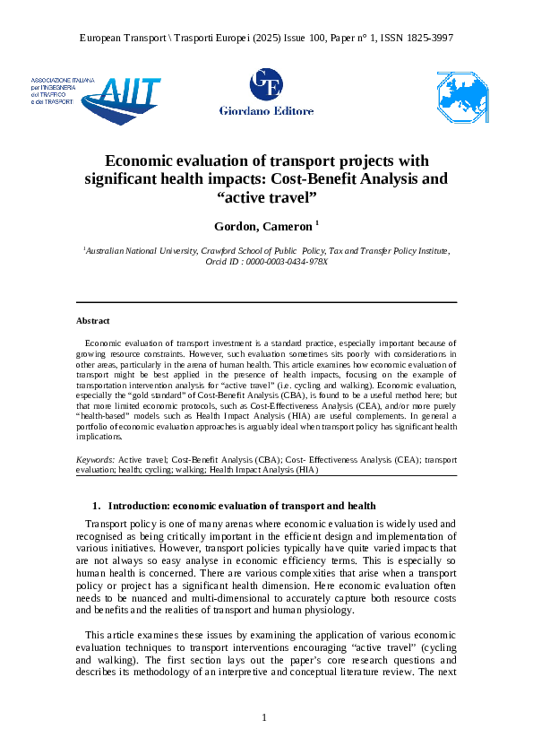 (PDF) Economic evaluation of transport projects with significant health ...