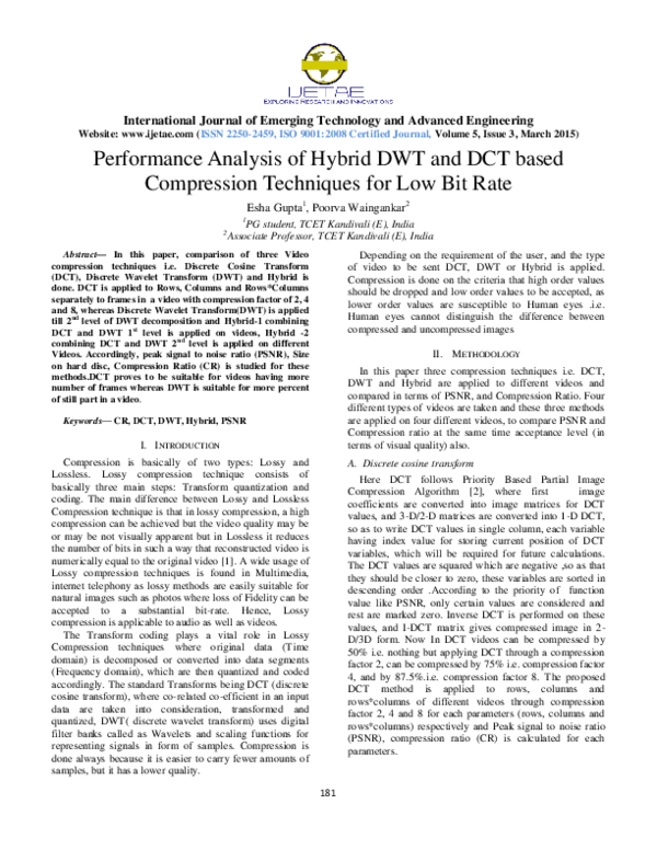 (PDF) Performance Analysis of Hybrid DWT and DCT based Compression ...