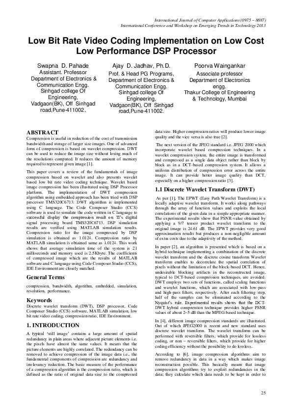 (PDF) Low Bit Rate Video Coding Implementation on Low Cost Low ...