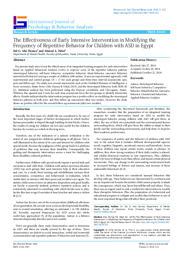 (PDF) The Effectiveness of Early Intensive Intervention in Modifying ...