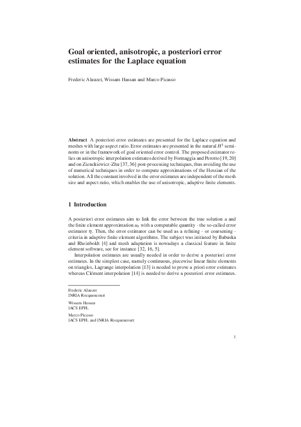 (PDF) Goal Oriented, Anisotropic, A Posteriori Error Estimates for the ...