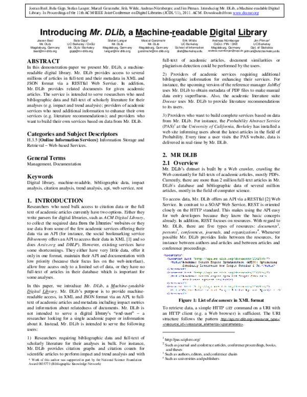 (PDF) Introducing Mr. DLib, a Machine-readable Digital Library