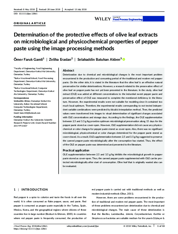 (PDF) Determination of the protective effects of olive leaf extracts on ...