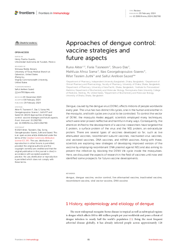 (PDF) Approaches of dengue control: vaccine strategies and future aspects