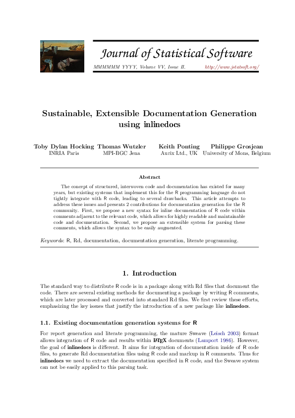 (PDF) Sustainable, Extensible Documentation Generation Using inlinedocs