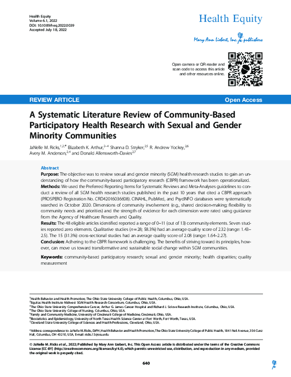 (PDF) A Systematic Literature Review of Community-Based Participatory ...