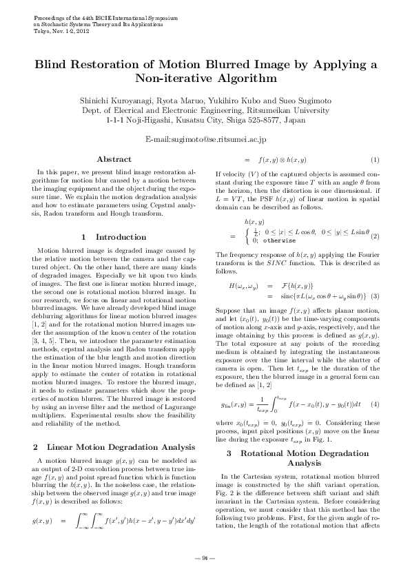 (PDF) Blind Restoration of Motion Blurred Image by Applying a Non ...