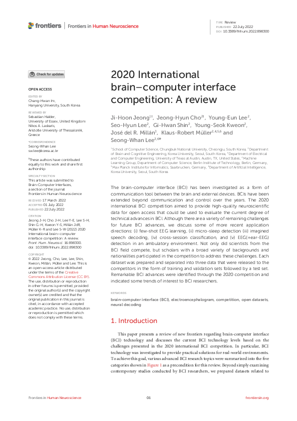 (PDF) 2020 International brain–computer interface competition: A review