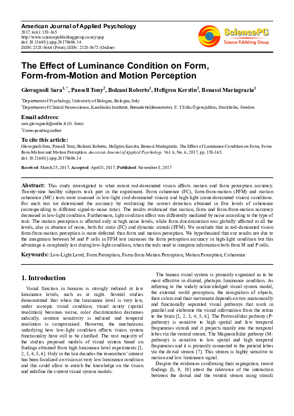 (PDF) The Effect of Luminance Condition on Form, Form-from-Motion and ...