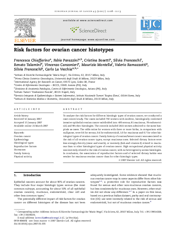 (PDF) Risk factors for ovarian cancer histotypes