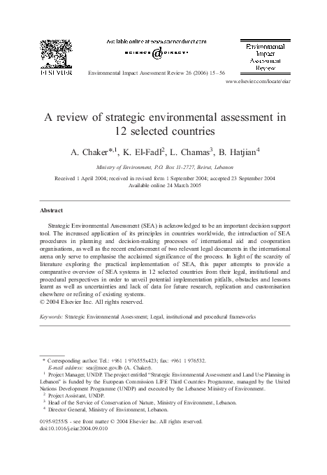 (PDF) A review of strategic environmental assessment in 12 selected ...