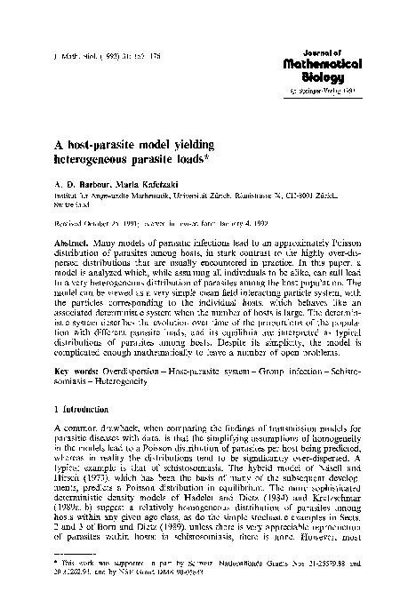 (PDF) A host-parasite model yielding heterogeneous parasite loads