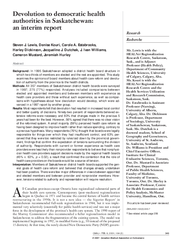 (PDF) Devolution to democratic health authorities in Saskatchewan: an ...