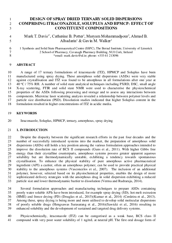 (PDF) Design of spray dried ternary solid dispersions comprising ...