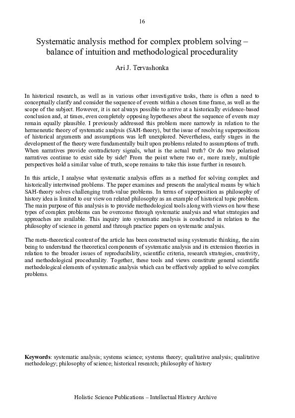 (PDF) Systematic analysis method for complex problem solving - balance ...