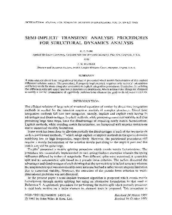 (PDF) Semi-implicit transient analysis procedures for structural ...