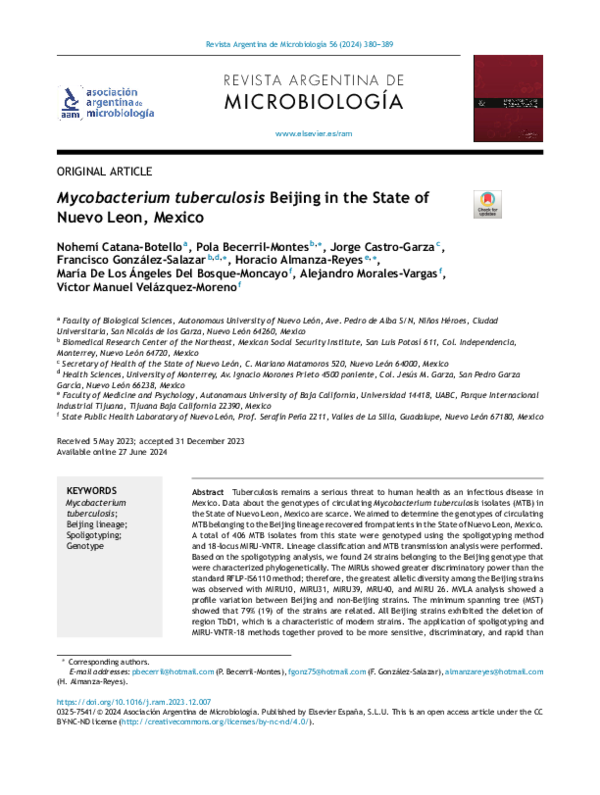 (PDF) Mycobacterium tuberculosis Beijing in the State of Nuevo Leon, Mexico