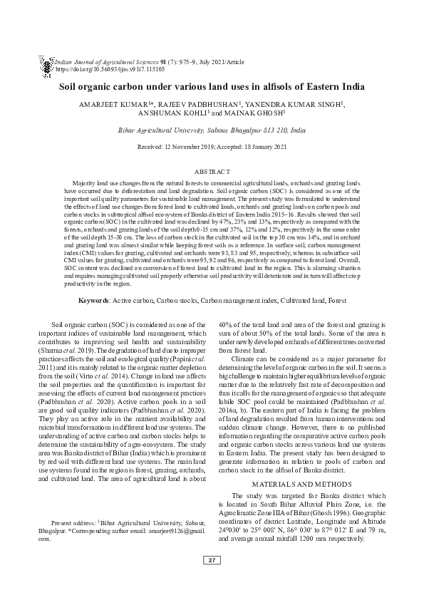 (PDF) Soil organic carbon under various land uses in alfisols of ...