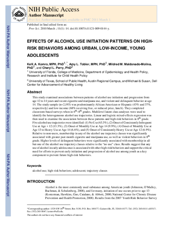 (PDF) Effects of Alcohol Use Initiation Patterns on High-Risk Behaviors ...
