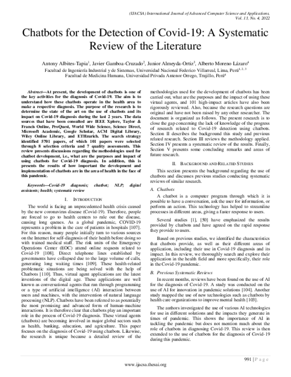 (PDF) Chatbots for the Detection of Covid-19: A Systematic Review of ...