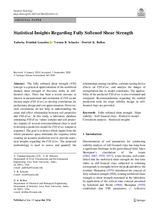 (PDF) Statistical Insights Regarding Fully Softened Shear Strength