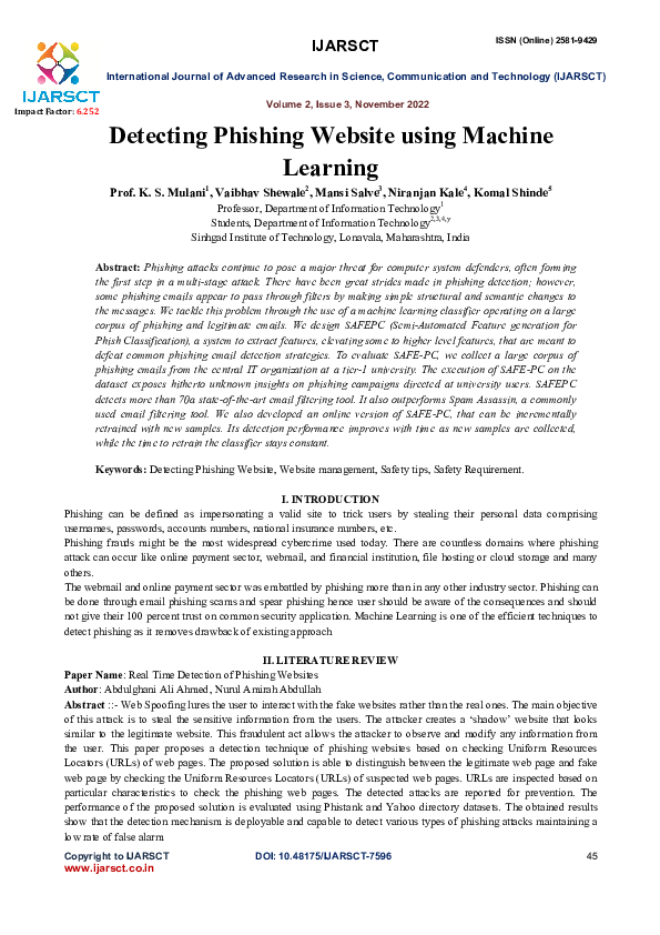 (PDF) Detecting Phishing Website Using Machine Learning