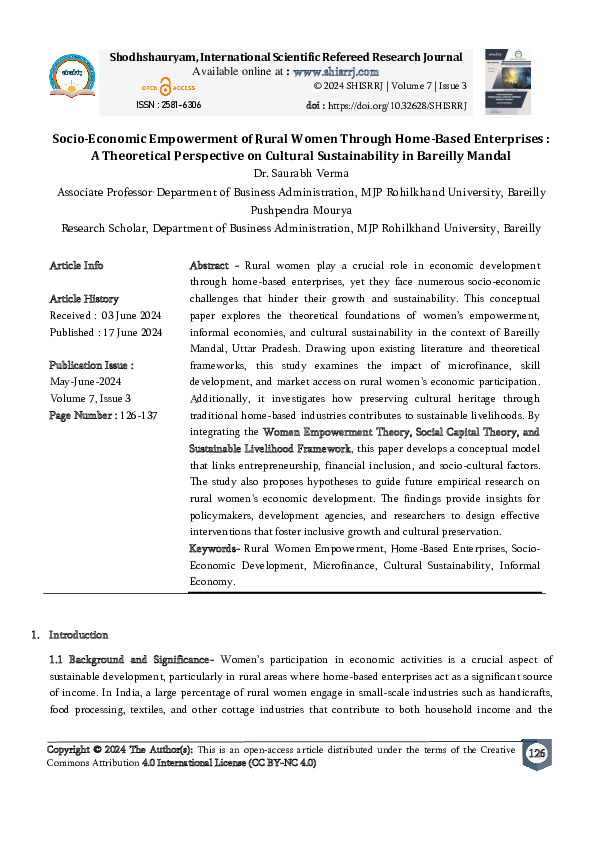 (PDF) Socio-Economic Empowerment of Rural Women Through Home-Based ...