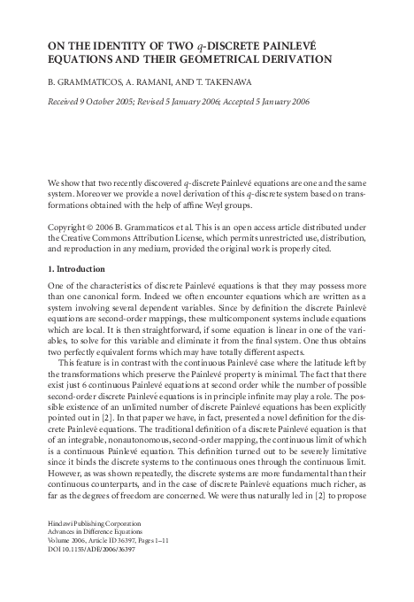 (PDF) On the identity of two q-discrete Painlevé equations and their ...