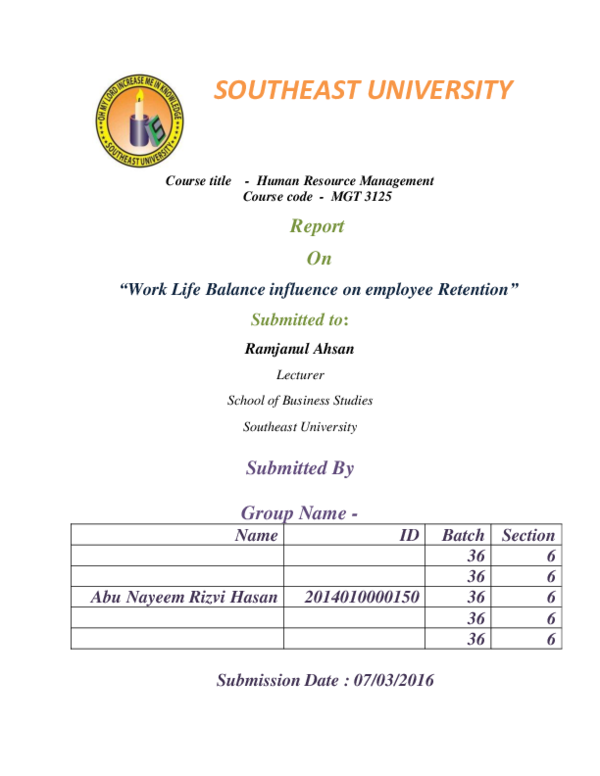 (PDF) Work life balance on employee retention