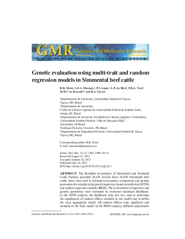 (PDF) Genetic evaluation using multi-trait and random regression models ...