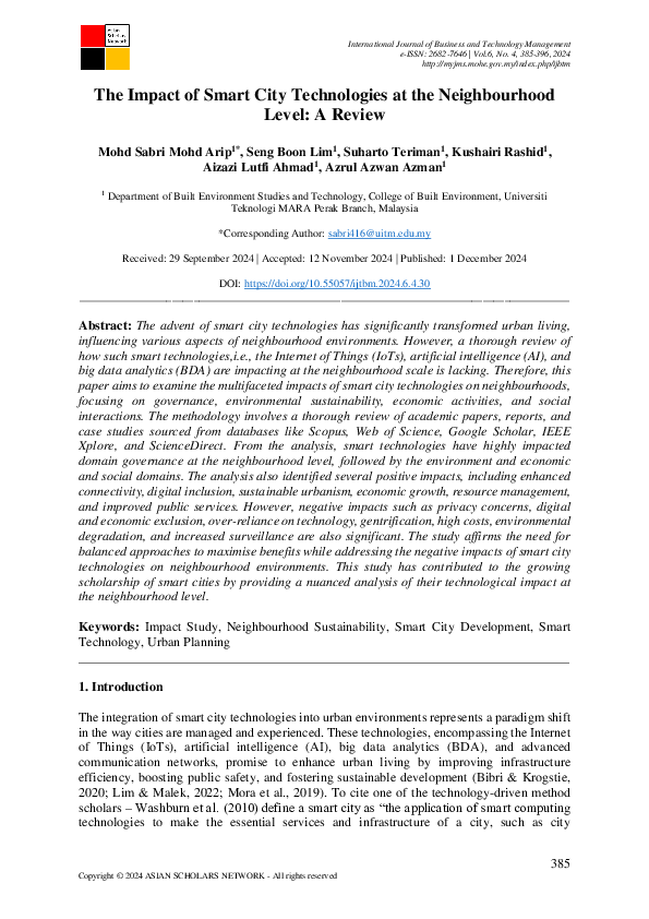 (PDF) The Impact of Smart City Technologies at the Neighbourhood Level ...