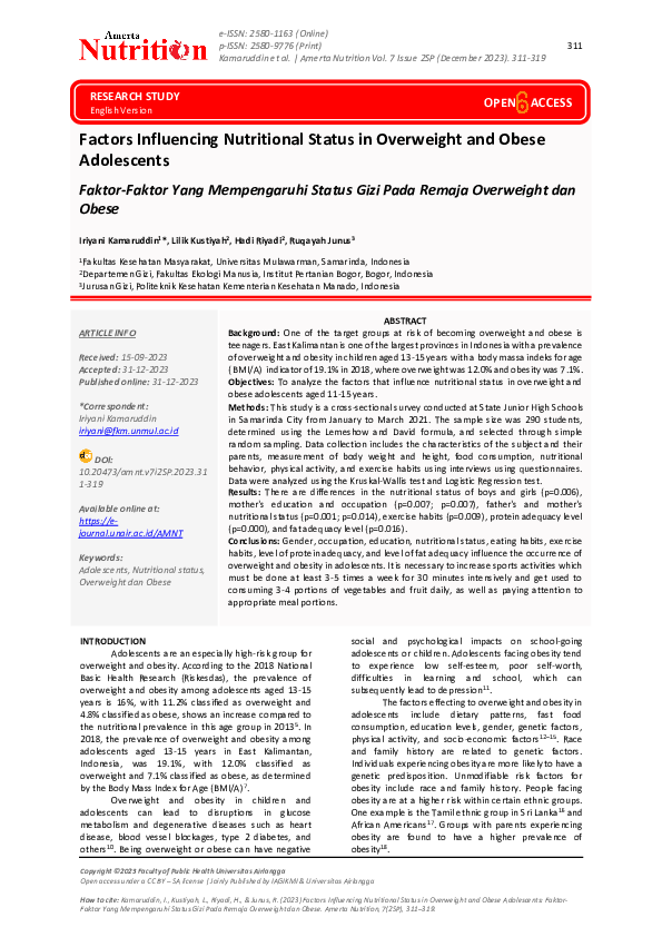 (PDF) Factors Influencing Nutritional Status in Overweight and Obese ...