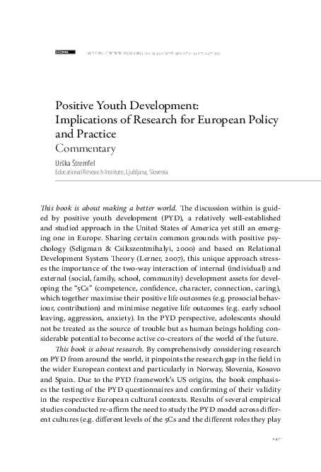 (PDF) Positive Youth Development: Implications of Research for European ...