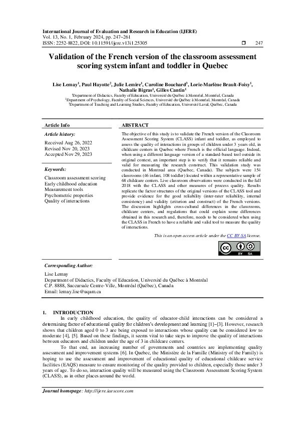 (PDF) Validation of the French version of the classroom assessment ...