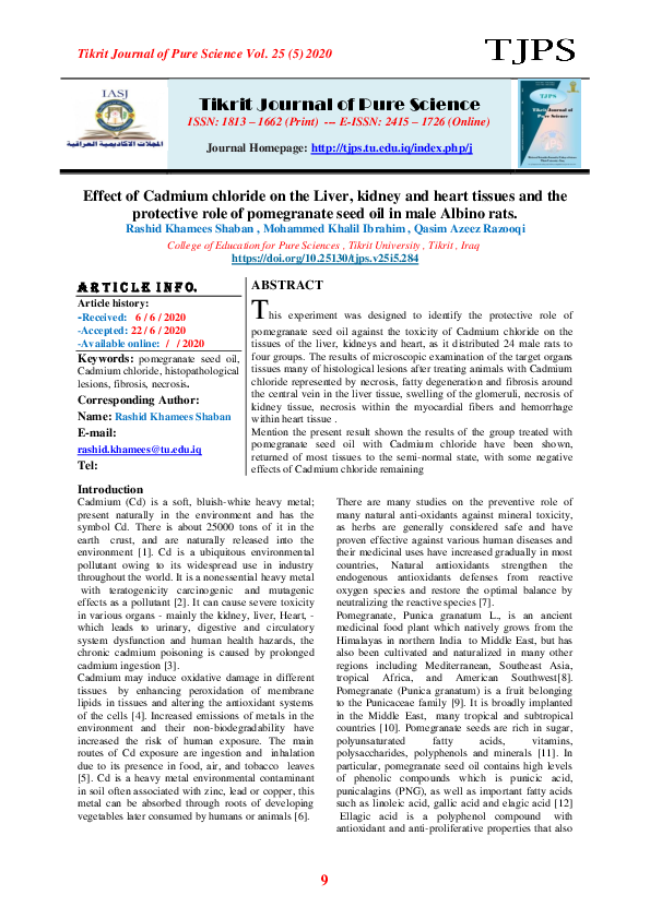 (PDF) Effect of Cadmium chloride on the Liver, kidney and heart tissues ...