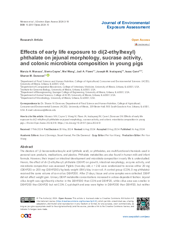 (PDF) Effects of early life exposure to di(2-ethylhexyl) phthalate on ...