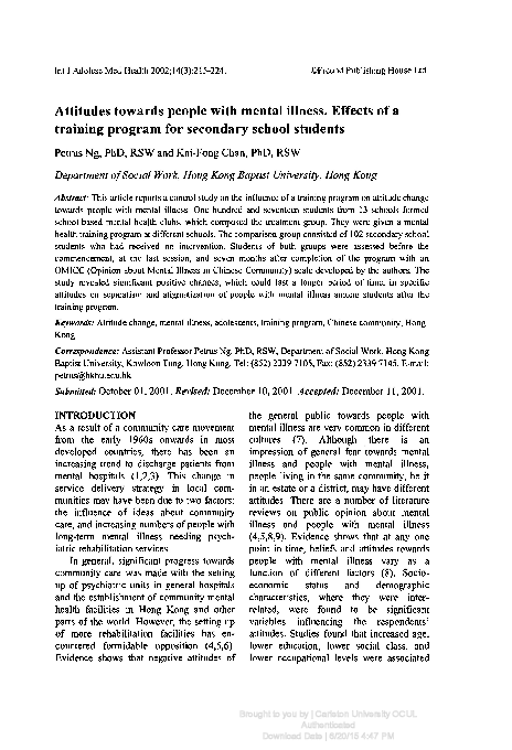 (PDF) Attitudes towards people with mental illness. Effects of a ...