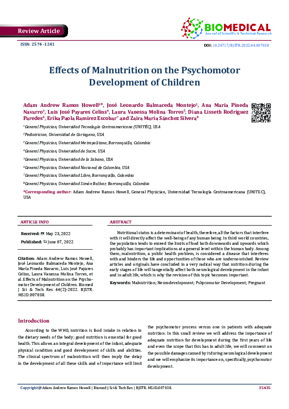 (PDF) Effects of Malnutrition on the Psychomotor Development of Children