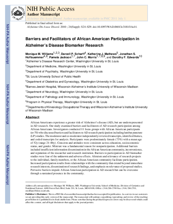 (PDF) Barriers and Facilitators of African American Participation in ...