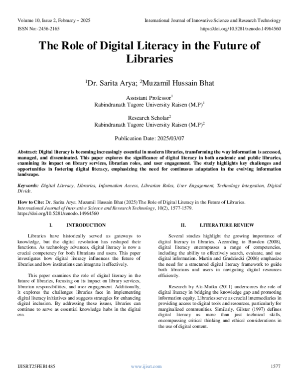 (PDF) The Role of Digital Literacy in the Future of Libraries 1