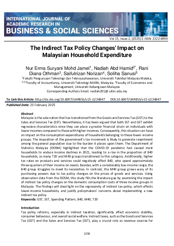 (PDF) The Indirect Tax Policy Changes' Impact on Malaysian Household ...