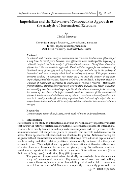 (PDF) Imperialism and the Relevance of Constructivist Approach to the ...