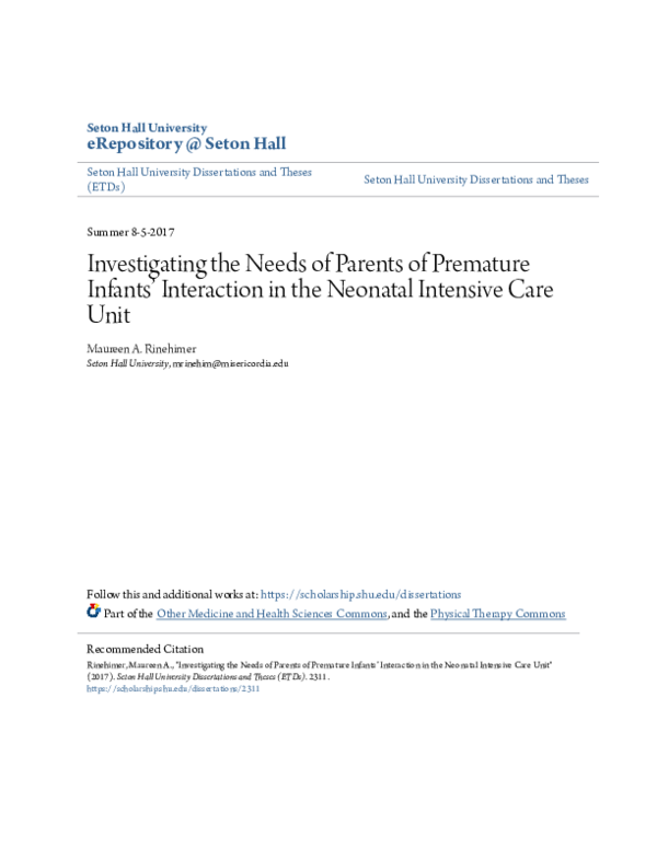(PDF) Investigating the Needs of Parents of Premature Infants ...