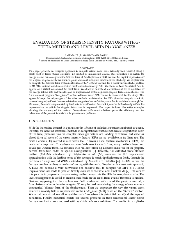 (PDF) Evaluation of stress intensity factors with g-theta method and ...