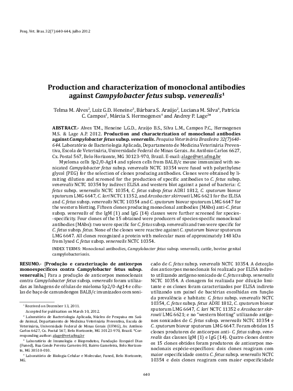 (PDF) Production and characterization of monoclonal antibodies against ...