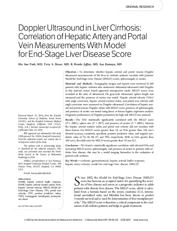 (PDF) Doppler Ultrasound in Liver Cirrhosis: Correlation of Hepatic ...