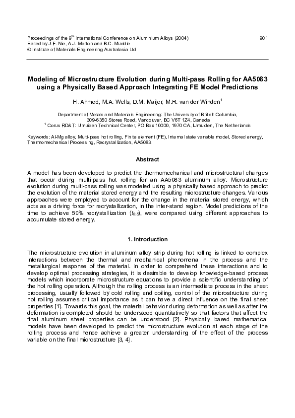 (PDF) Modeling of Microstructure Evolution during Multi-pass Rolling ...