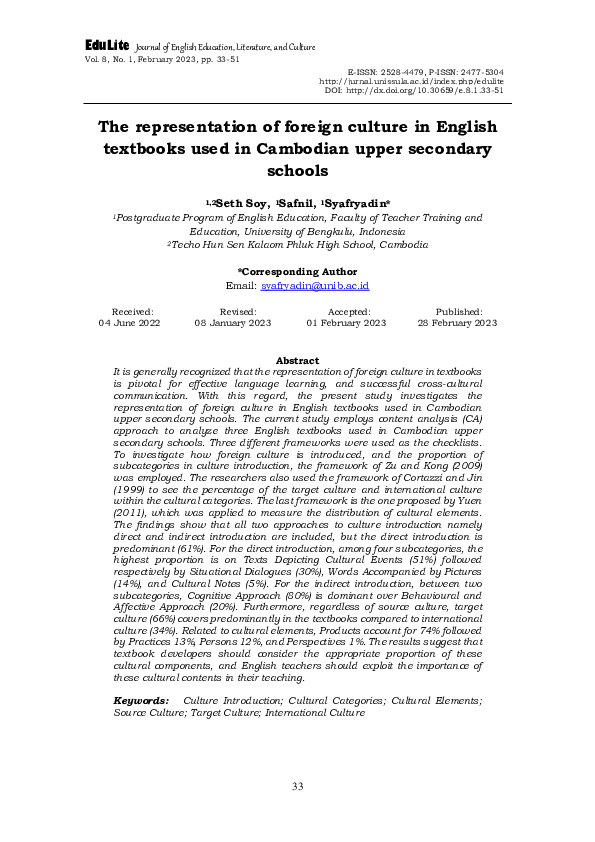 (PDF) The representation of foreign culture in English textbooks used ...